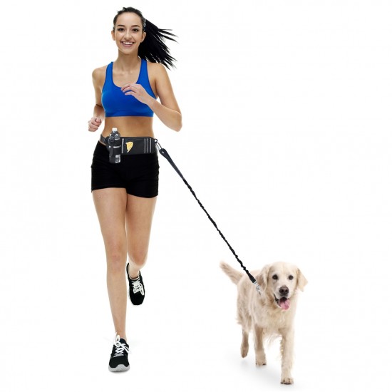 Hands Free Dog Leash Waist Bag Reflective Waist Pouch with Retractable Bungees Poop Bag Dispenser Pouch Adjustable Waist Belt for Training Walking Jogging and Running Your Pet