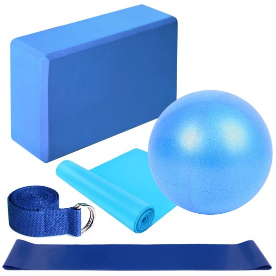 5pcs Yoga Equipment Set Include Yoga Ball Yoga Blocks Stretching Strap Resistance Loop Band Exercise Band