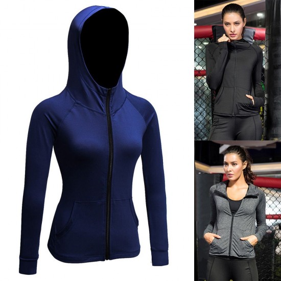 Women Full-zip Hooded Jackets Sport Hoodie Raglan Long Sleeves Pockets Workout Running Exercise Gym Track Sweatshirt Casual Tops Activewear