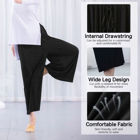 Women Wide Leg Pants Drawstring Loose Flare Dance Pants Female Trousers Yoga Workout Beach