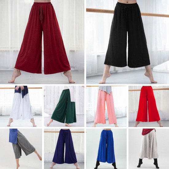 Women Wide Leg Pants Drawstring Loose Flare Dance Pants Female Trousers Yoga Workout Beach