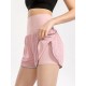 Women 2-in-1 Yoga Shorts High Waist Wide Waistband Breathable Fabric Running Dancing Fitness Sports Shorts