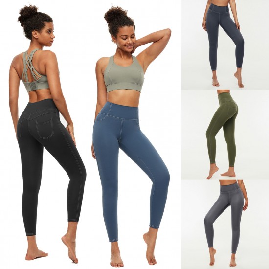 Women Leggings High Waist Back Pocket Quick-dry Moisture-wicking Tight Slimming Pants Running Fitness Workout Yoga Pants