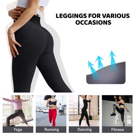 Women Leggings Anti Cellulite Butt Lifting High Waist Textured Elastic Yoga Pants Bubble Butt Sport Workout Tights