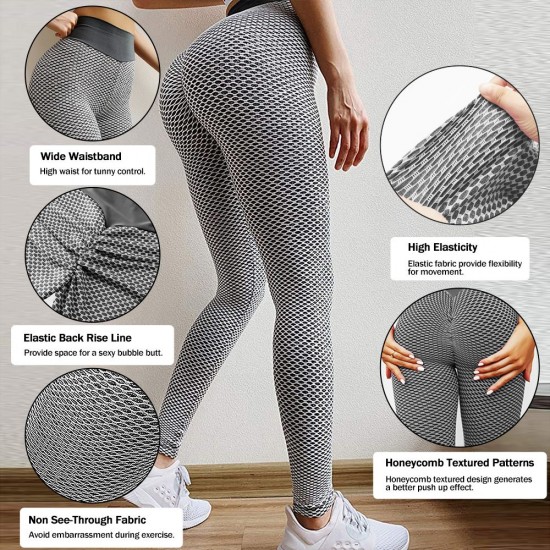 Women Leggings Anti Cellulite Butt Lifting High Waist Textured Elastic Yoga Pants Bubble Butt Sport Workout Tights