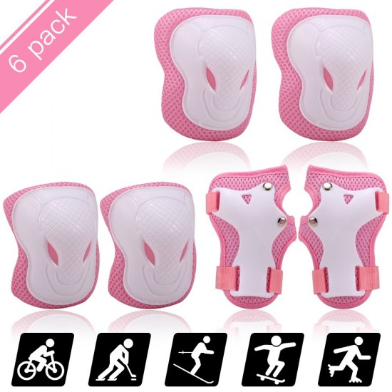 Kids Knee Pads Set 6 in 1 Protective Gear Kit Knee Elbow Pads with Wrist Guards Children Sports Safety Protection Pads for Cycling Roller Skating