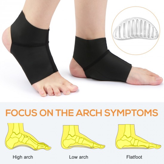 1 Pair Arch Support Brace with Gel Ankle Protector Flat Foot Socks with Gel Inserts Insole Cushion for Ankle Arch Pain Relief