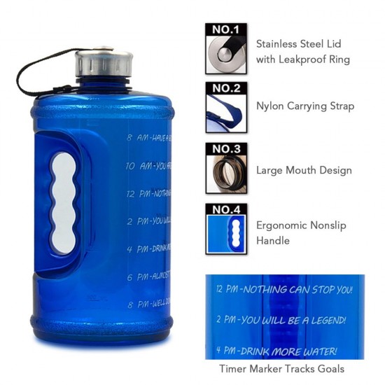 2.2L Motivation Water Bottle with Time Marker Outdoor Camping Hiking Backpacking Fitness Workout Sports Bottle