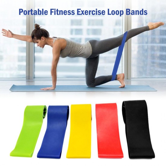 Set of 5 Exercise Resistance Loop Bands with Carry Bag Latex Gym Strength Training Loops Bands Workout Bands Home Fitness Physical Therapy