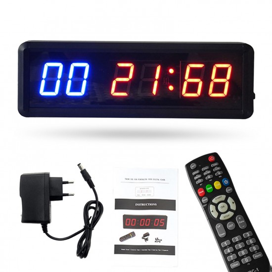 1.5in Gym Timer Stopwatch with Remote Countdown/up Clock for Home Gym Fitness Training Interval Timer Clock with Wall Mount Brackets